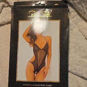 Rene Rofe Black Sheer Lace Teddy